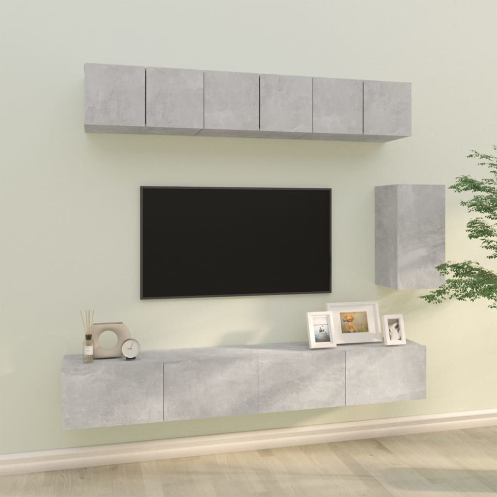 6 Piece TV Cabinet Set Concrete Grey Engineered Wood