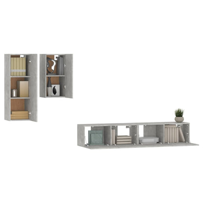 4 Piece TV Cabinet Set Concrete Grey Engineered Wood