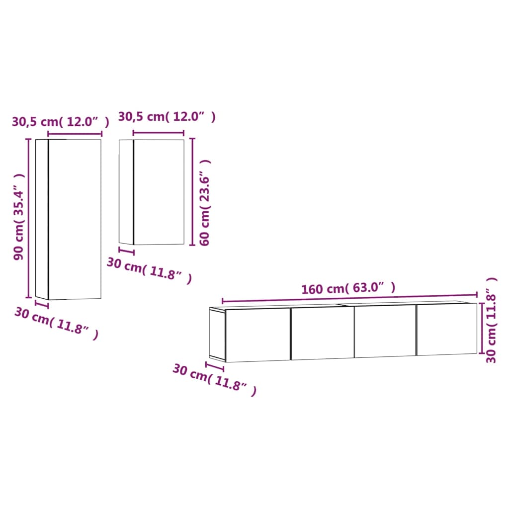 4 Piece TV Cabinet Set Grey Sonoma Engineered Wood