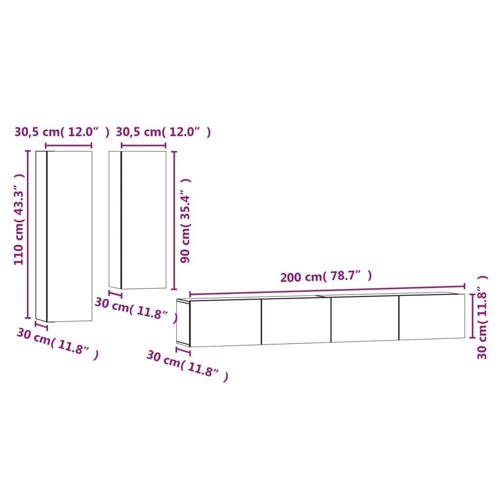 4 Piece TV Cabinet Set White Engineered Wood