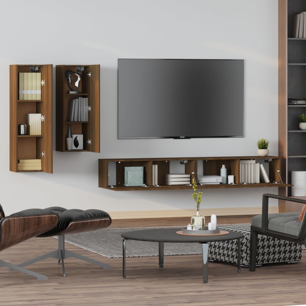 4 Piece TV Cabinet Set Brown Oak Engineered Wood