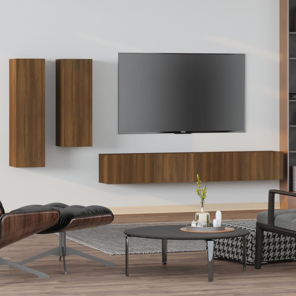 4 Piece TV Cabinet Set Brown Oak Engineered Wood