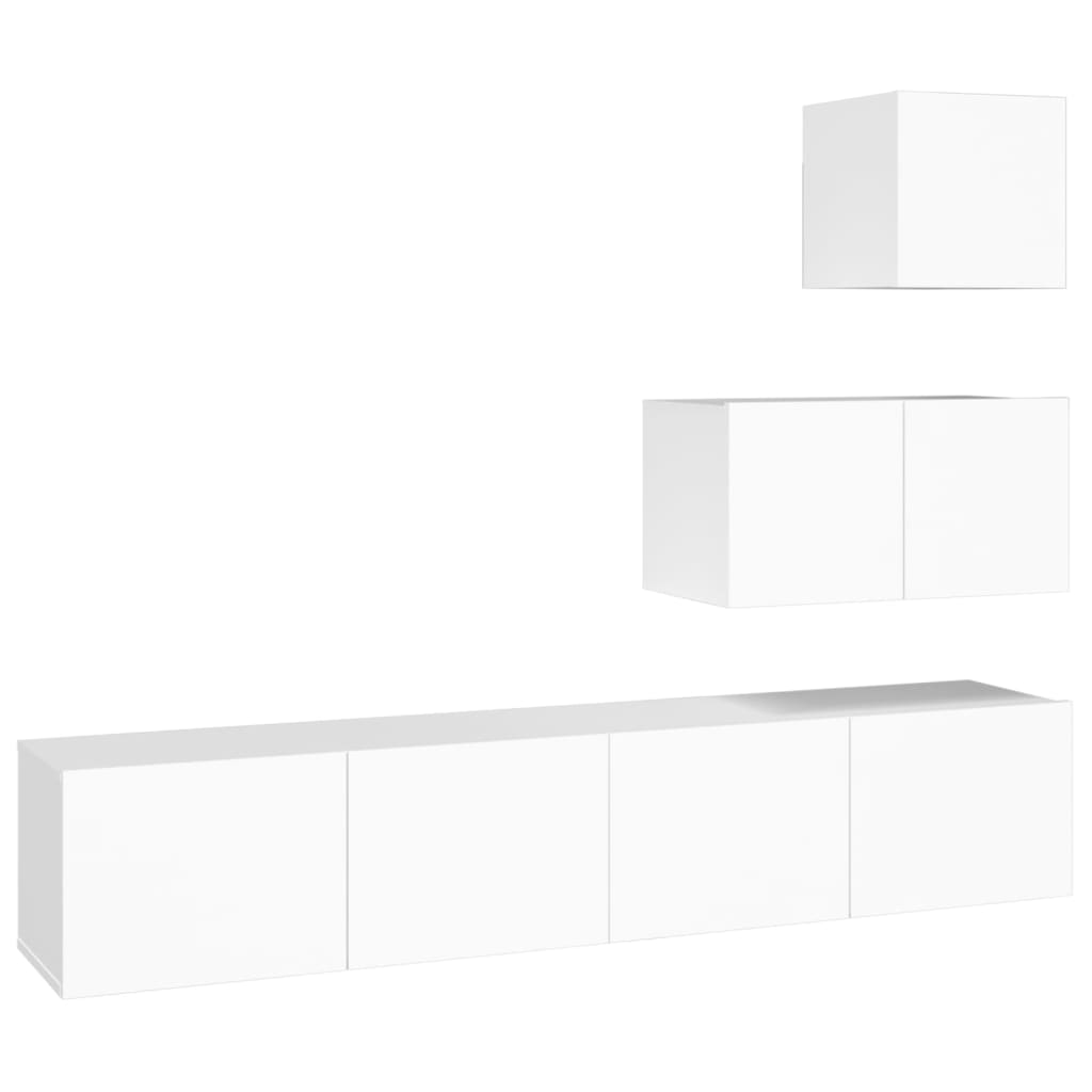 4 Piece TV Cabinet Set White Engineered Wood