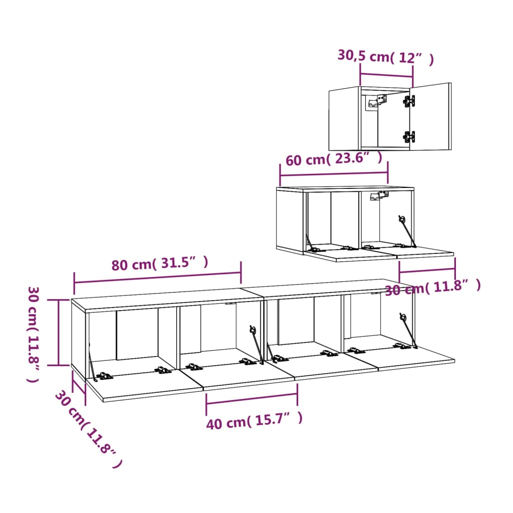 4 Piece TV Cabinet Set White Engineered Wood