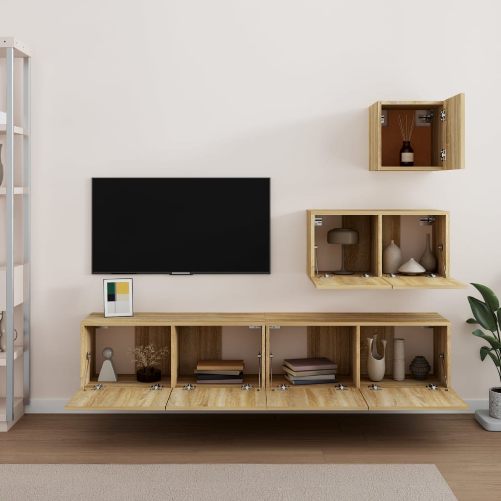 4 Piece TV Cabinet Set Sonoma Oak Engineered Wood