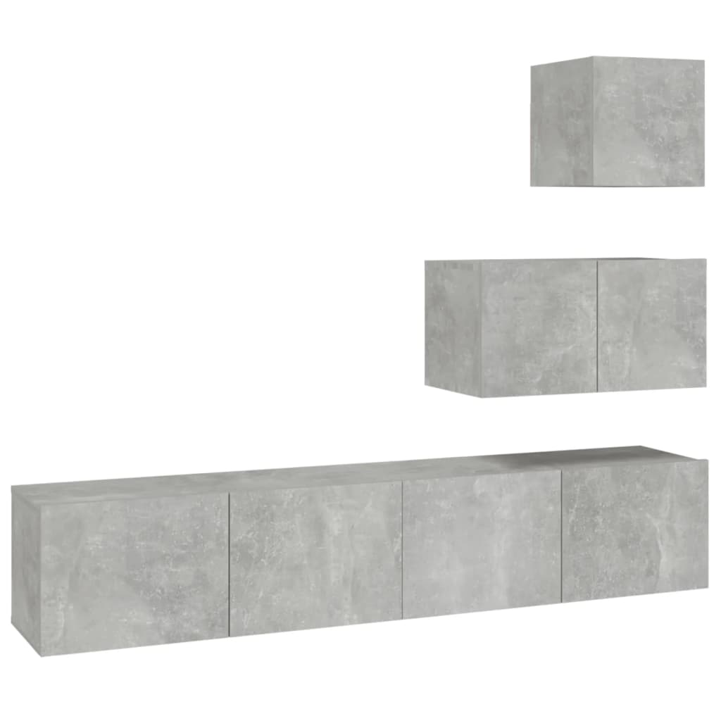 4 Piece TV Cabinet Set Concrete Grey Engineered Wood