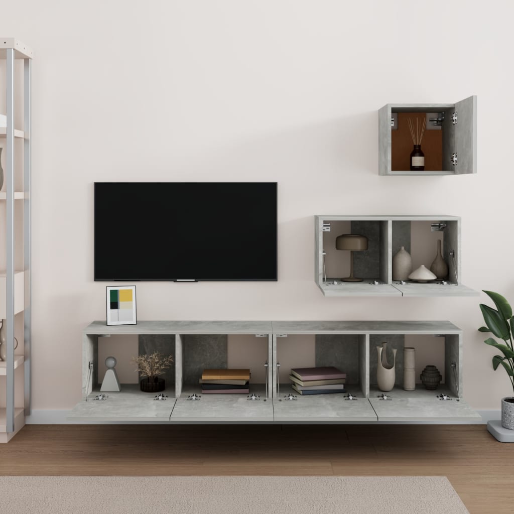 4 Piece TV Cabinet Set Concrete Grey Engineered Wood