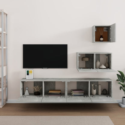 4 Piece TV Cabinet Set Concrete Grey Engineered Wood