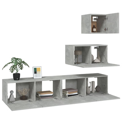 4 Piece TV Cabinet Set Concrete Grey Engineered Wood