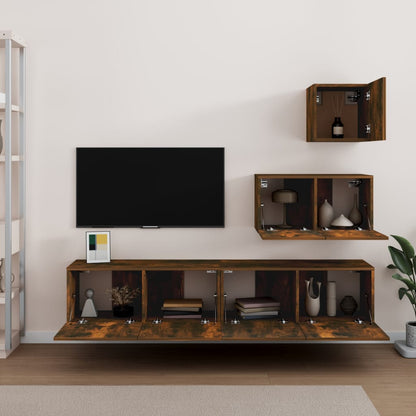 4 Piece TV Cabinet Set Smoked Oak Engineered Wood