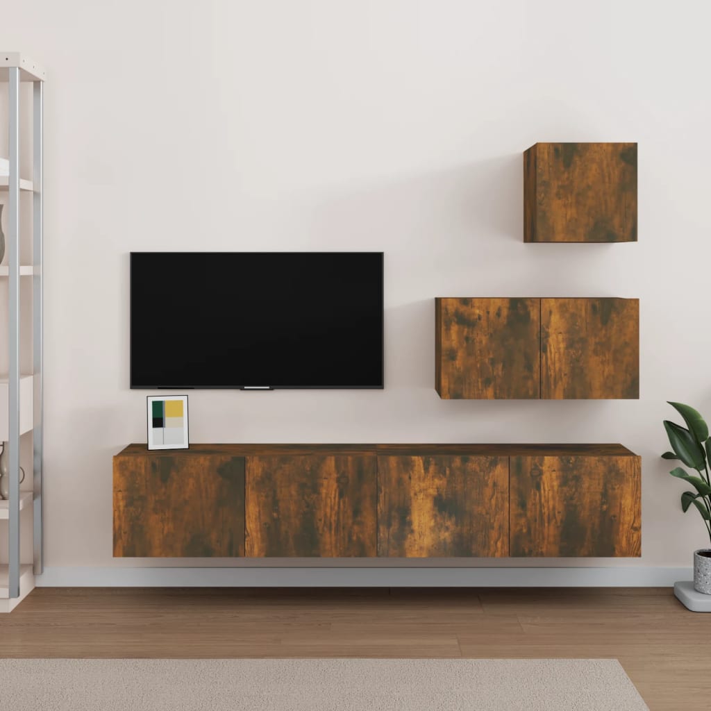 4 Piece TV Cabinet Set Smoked Oak Engineered Wood