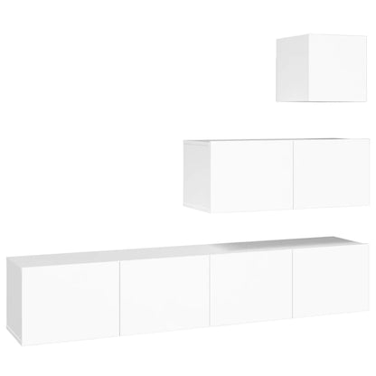 4 Piece TV Cabinet Set White Engineered Wood