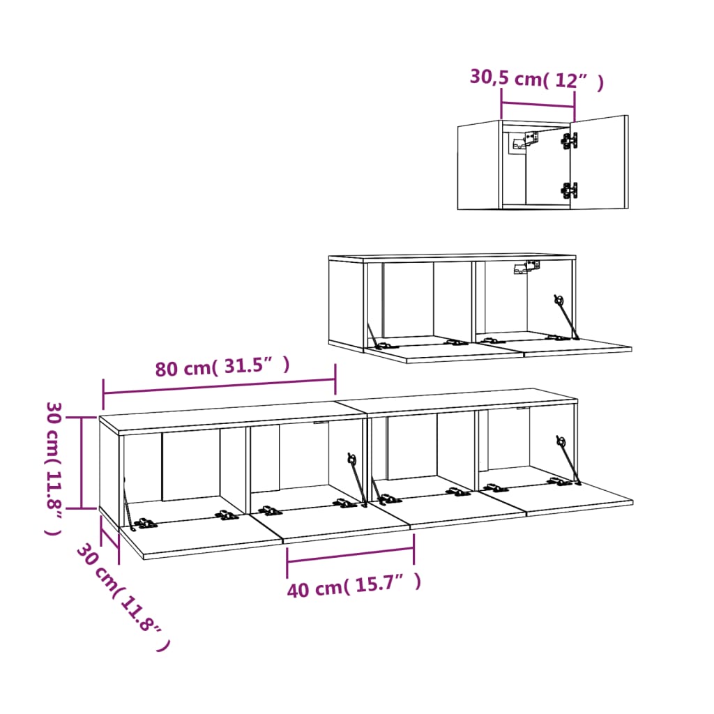 4 Piece TV Cabinet Set White Engineered Wood