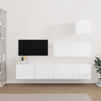 4 Piece TV Cabinet Set White Engineered Wood