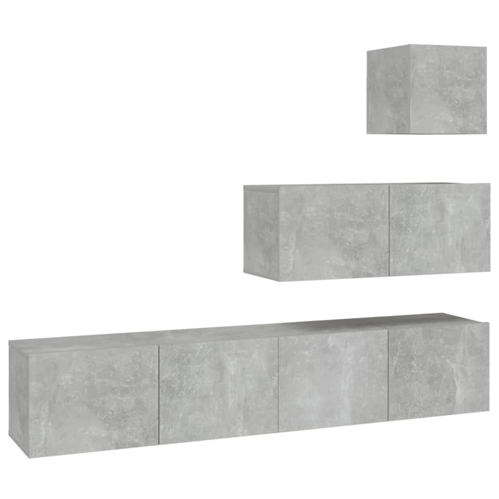 4 Piece TV Cabinet Set Concrete Grey Engineered Wood