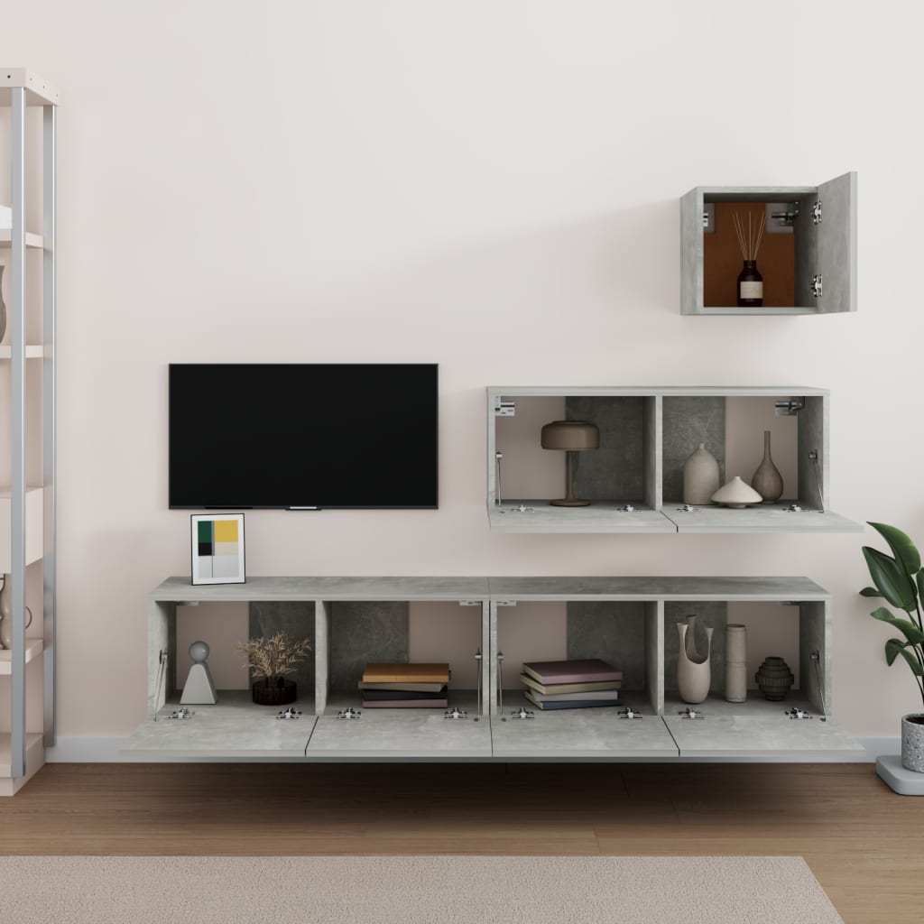 4 Piece TV Cabinet Set Concrete Grey Engineered Wood