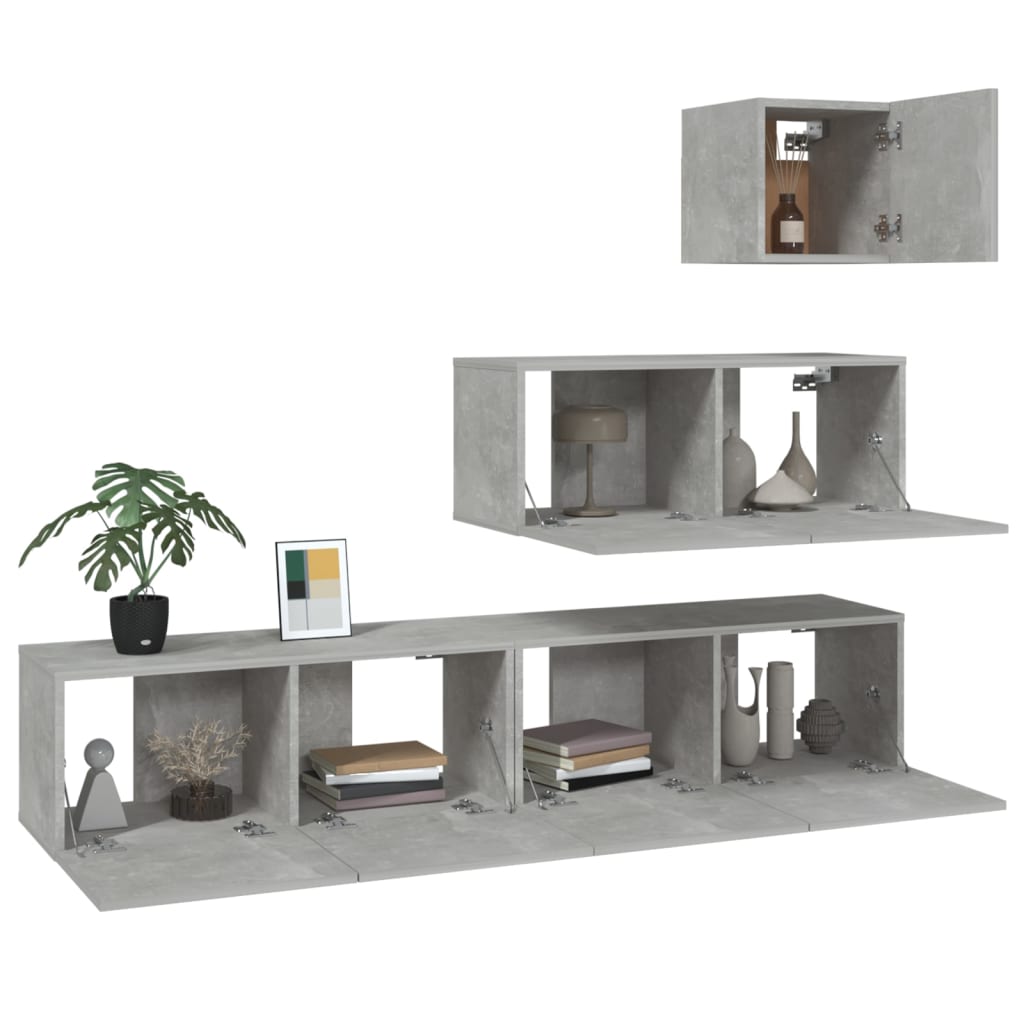 4 Piece TV Cabinet Set Concrete Grey Engineered Wood