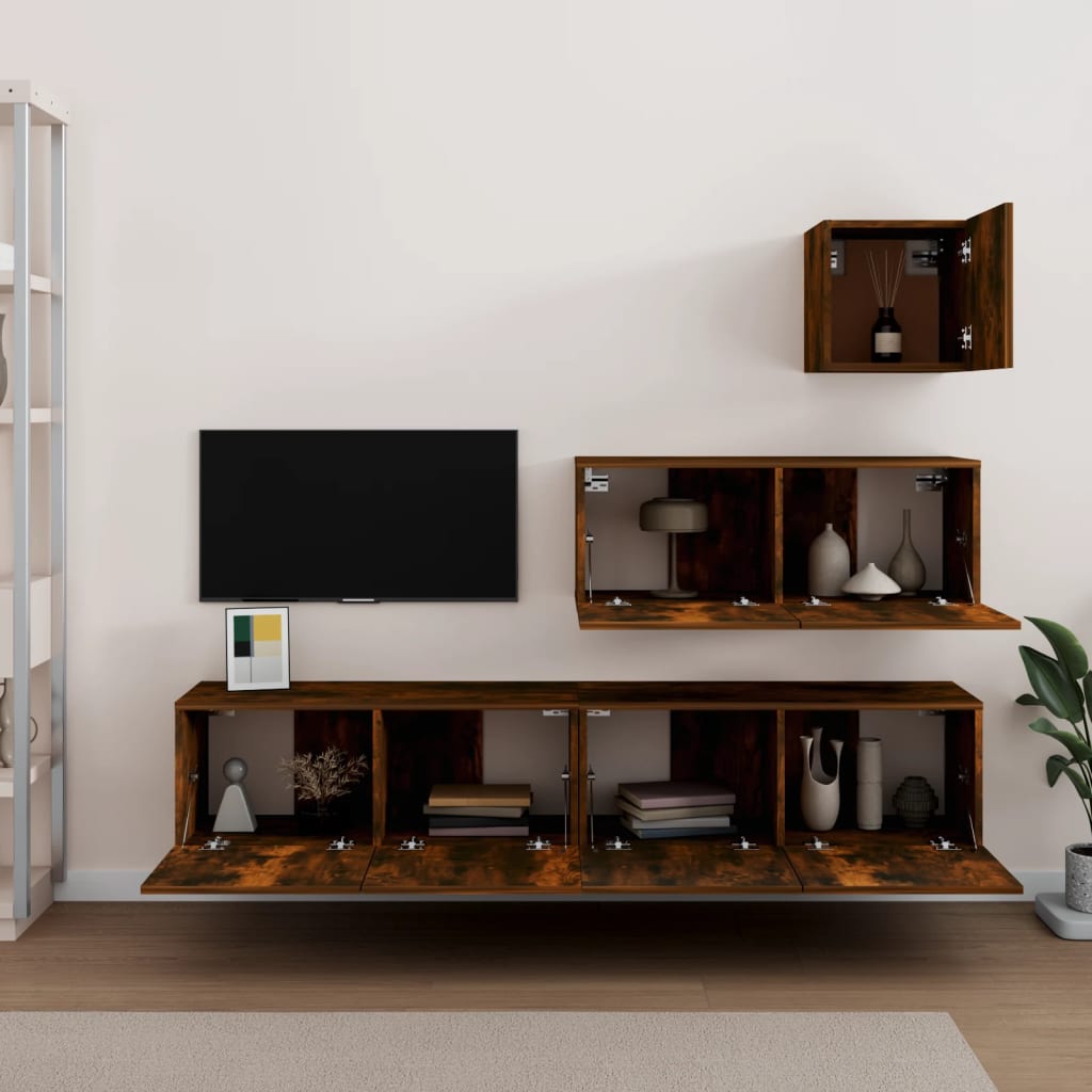 4 Piece TV Cabinet Set Smoked Oak Engineered Wood