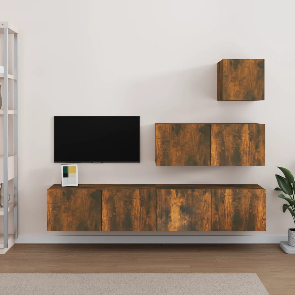 4 Piece TV Cabinet Set Smoked Oak Engineered Wood