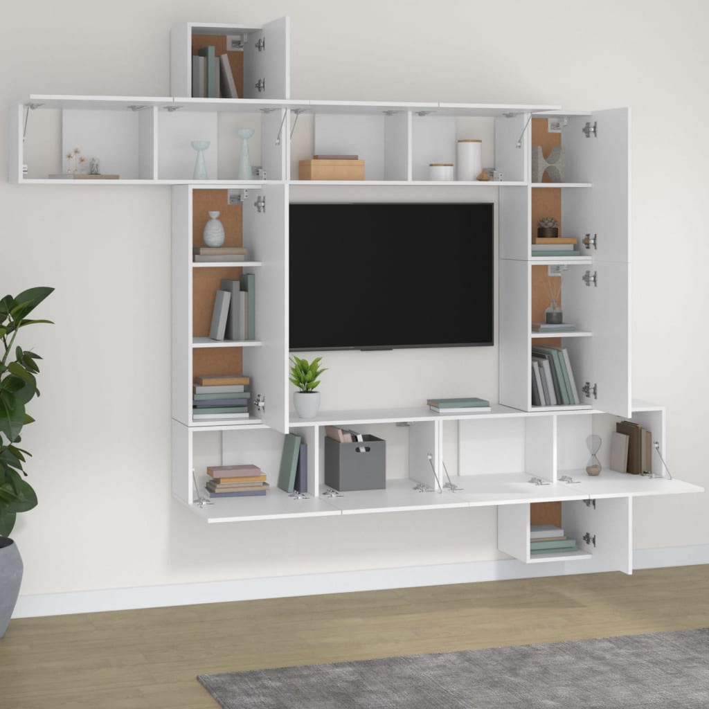 9 Piece TV Cabinet Set White Engineered Wood