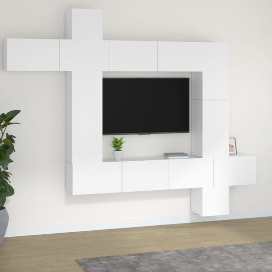 9 Piece TV Cabinet Set White Engineered Wood