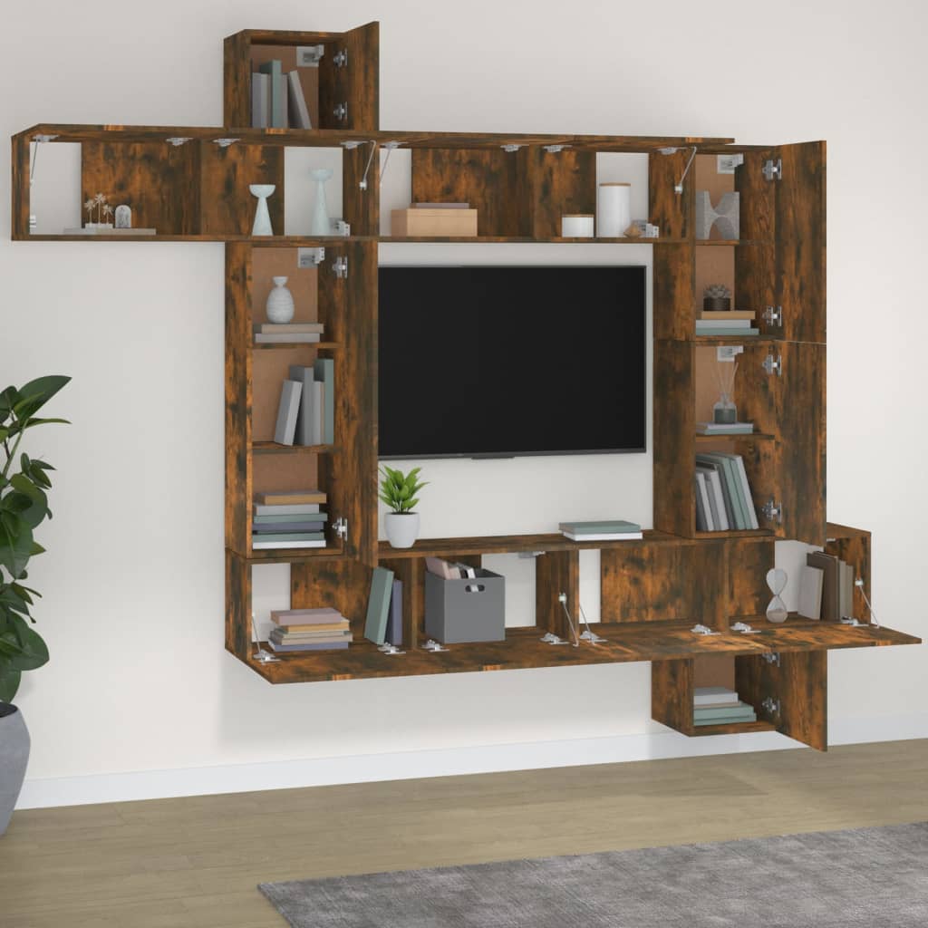 9 Piece TV Cabinet Set Smoked Oak Engineered Wood