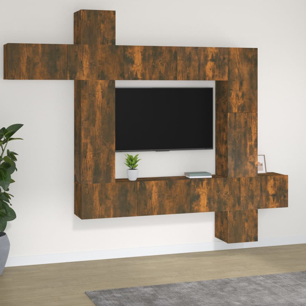 9 Piece TV Cabinet Set Smoked Oak Engineered Wood