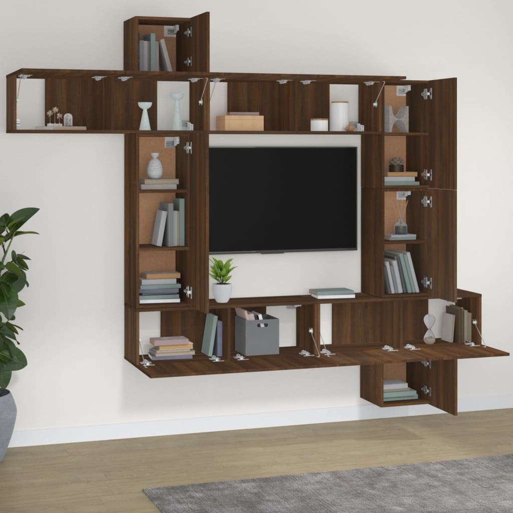 9 Piece TV Cabinet Set Brown Oak Engineered Wood