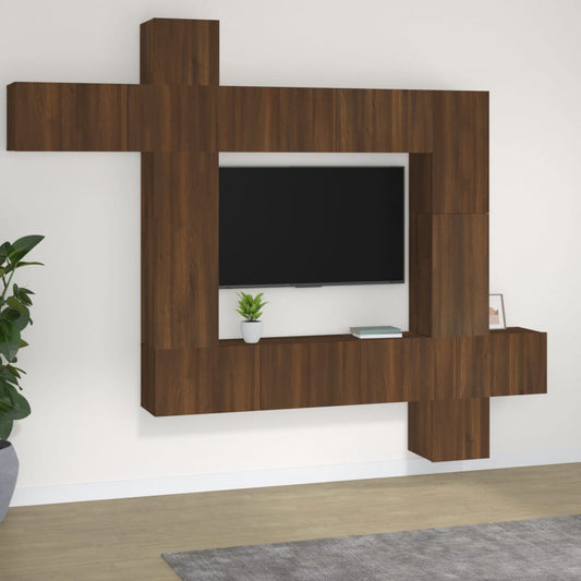 9 Piece TV Cabinet Set Brown Oak Engineered Wood