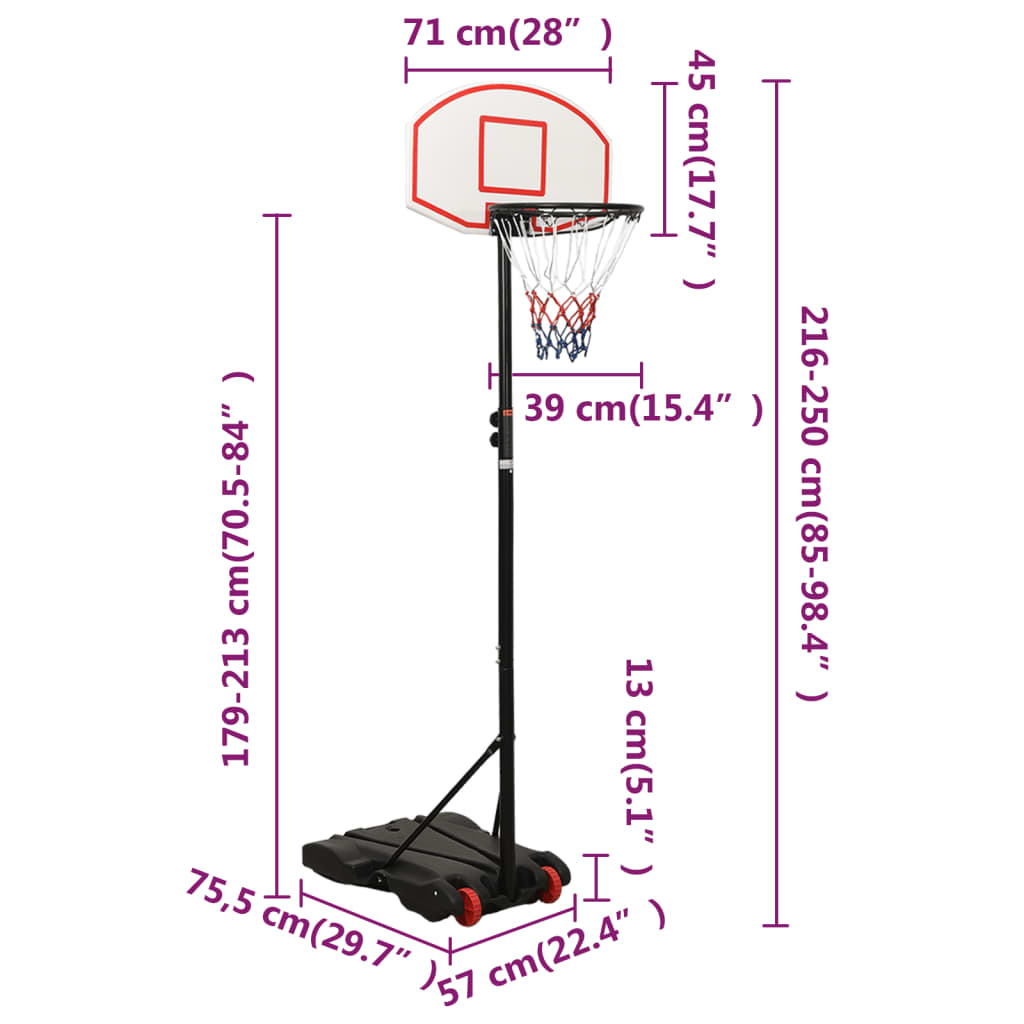 Basketball Stand White 216-250 cm Polyethene