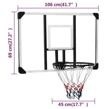 Basketball Backboard Transparent 106x69x3 cm Polycarbonate