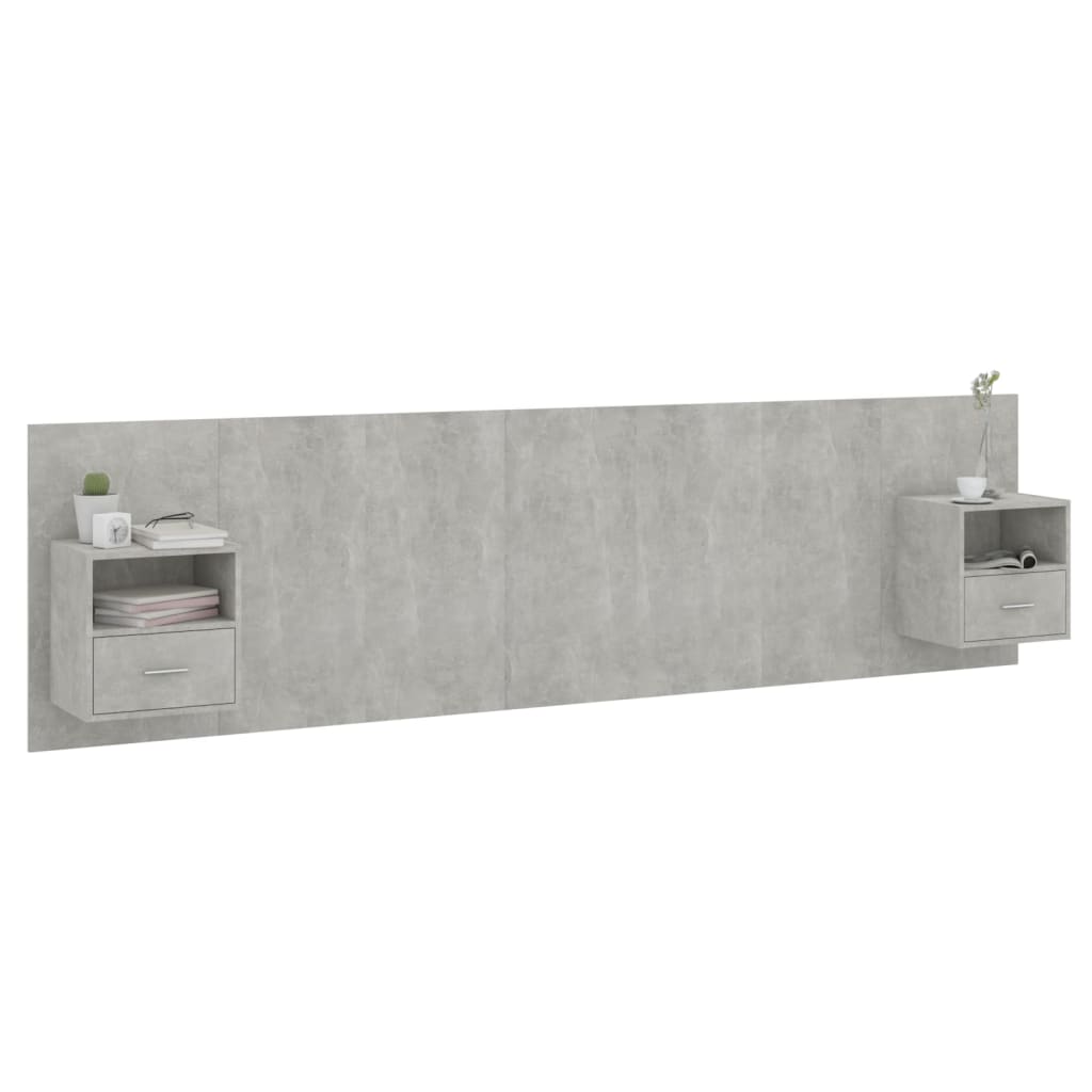 Bed Headboard with Cabinets Concrete Grey Engineered Wood