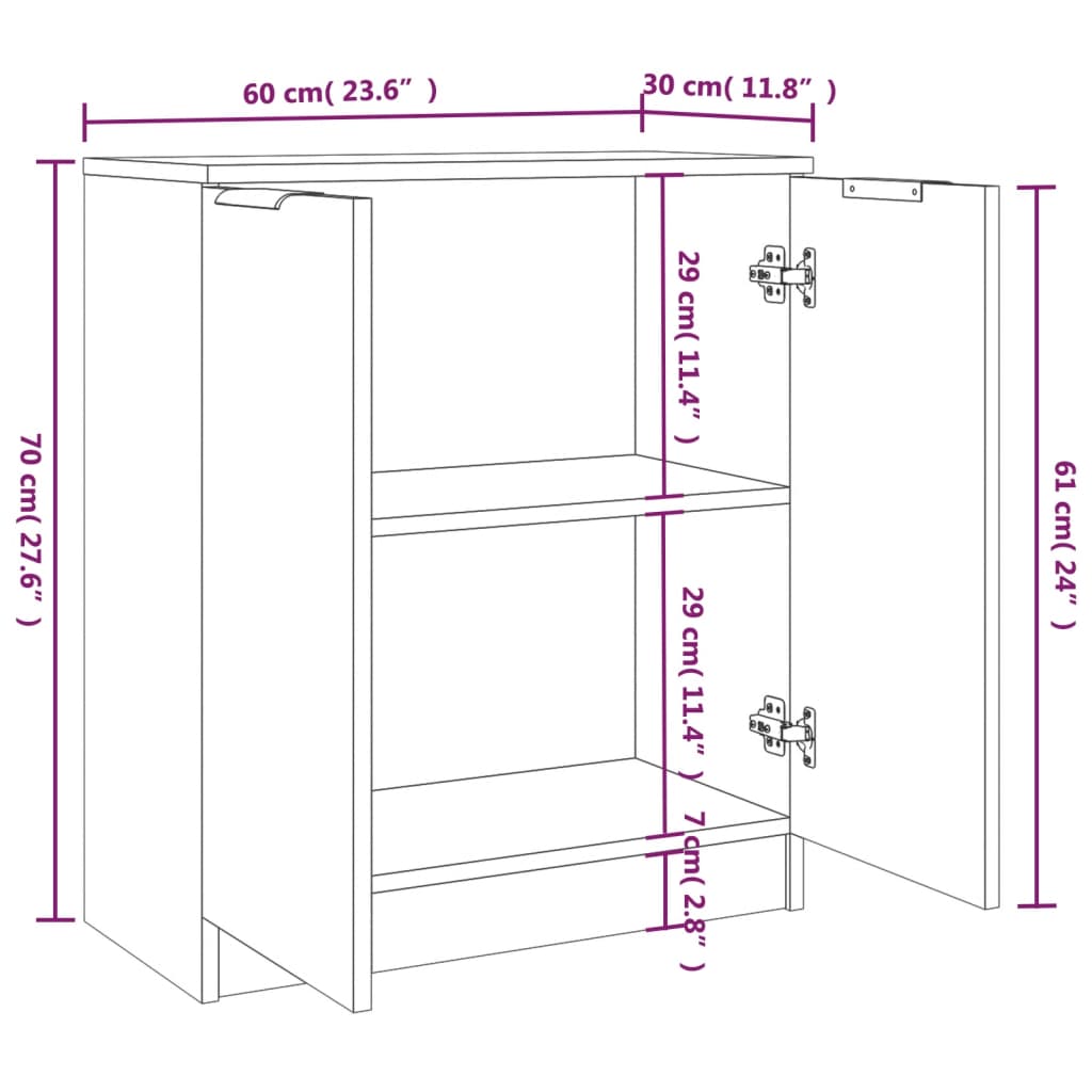 Sideboards 2 pcs Brown Oak 60x30x70 cm Engineered Wood