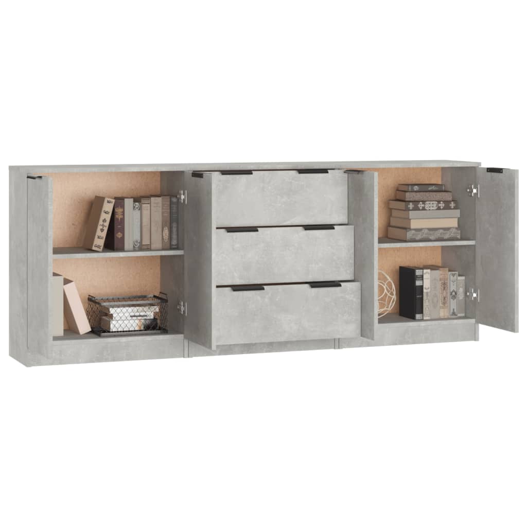 3 Piece Sideboards Concrete Grey Engineered Wood