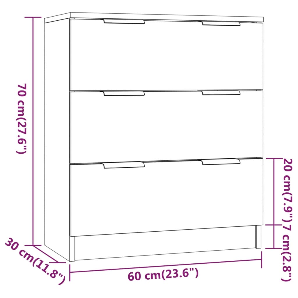 3 Piece Sideboards Concrete Grey Engineered Wood