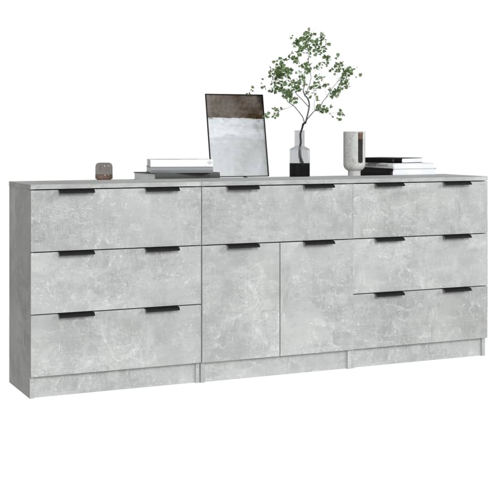 3 Piece Sideboards Concrete Grey Engineered Wood