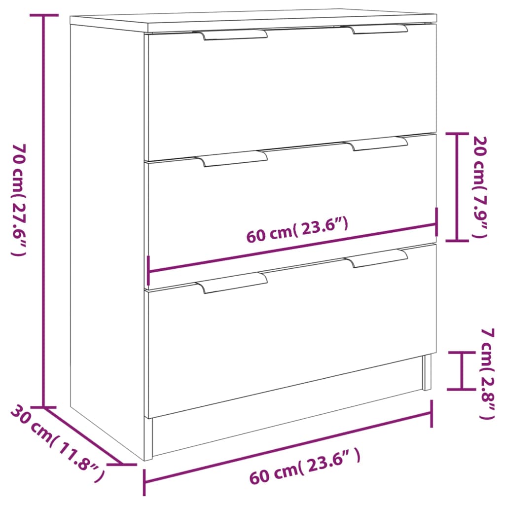 3 Piece Sideboards Concrete Grey Engineered Wood