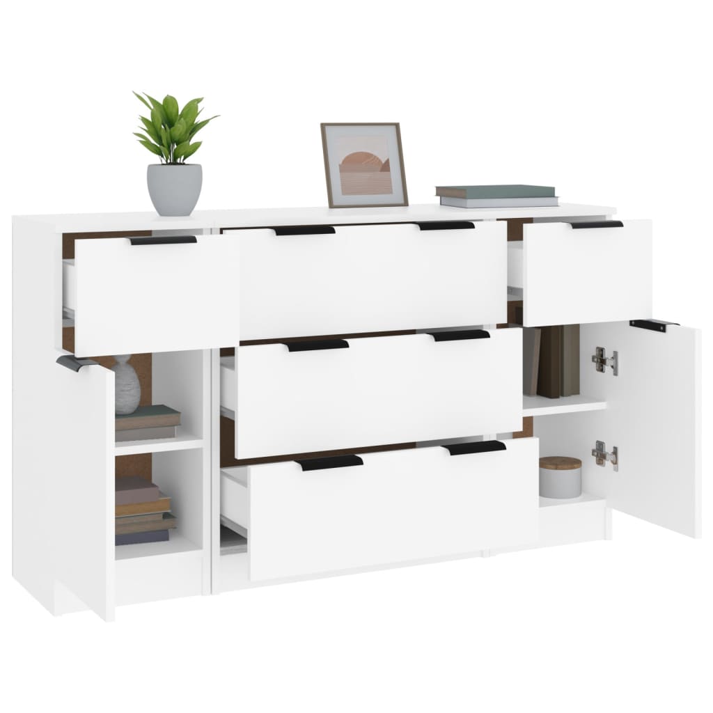 3 Piece Sideboard Set White Engineered Wood