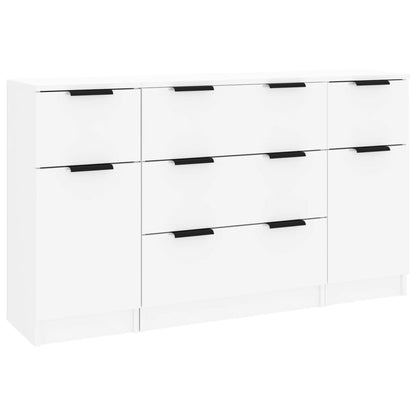 3 Piece Sideboard Set High Gloss White Engineered Wood