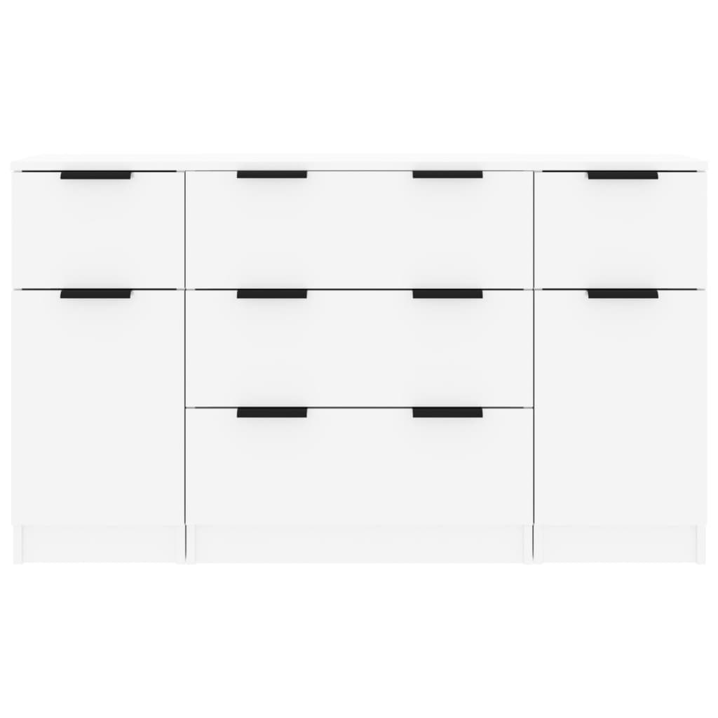 3 Piece Sideboard Set High Gloss White Engineered Wood