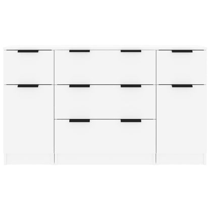 3 Piece Sideboard Set High Gloss White Engineered Wood