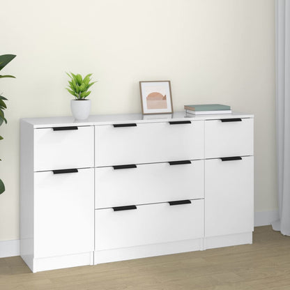 3 Piece Sideboard Set High Gloss White Engineered Wood