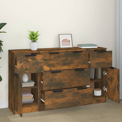 3 Piece Sideboard Set Smoked Oak Engineered Wood