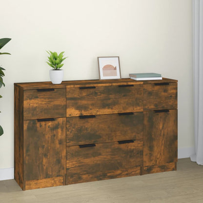 3 Piece Sideboard Set Smoked Oak Engineered Wood