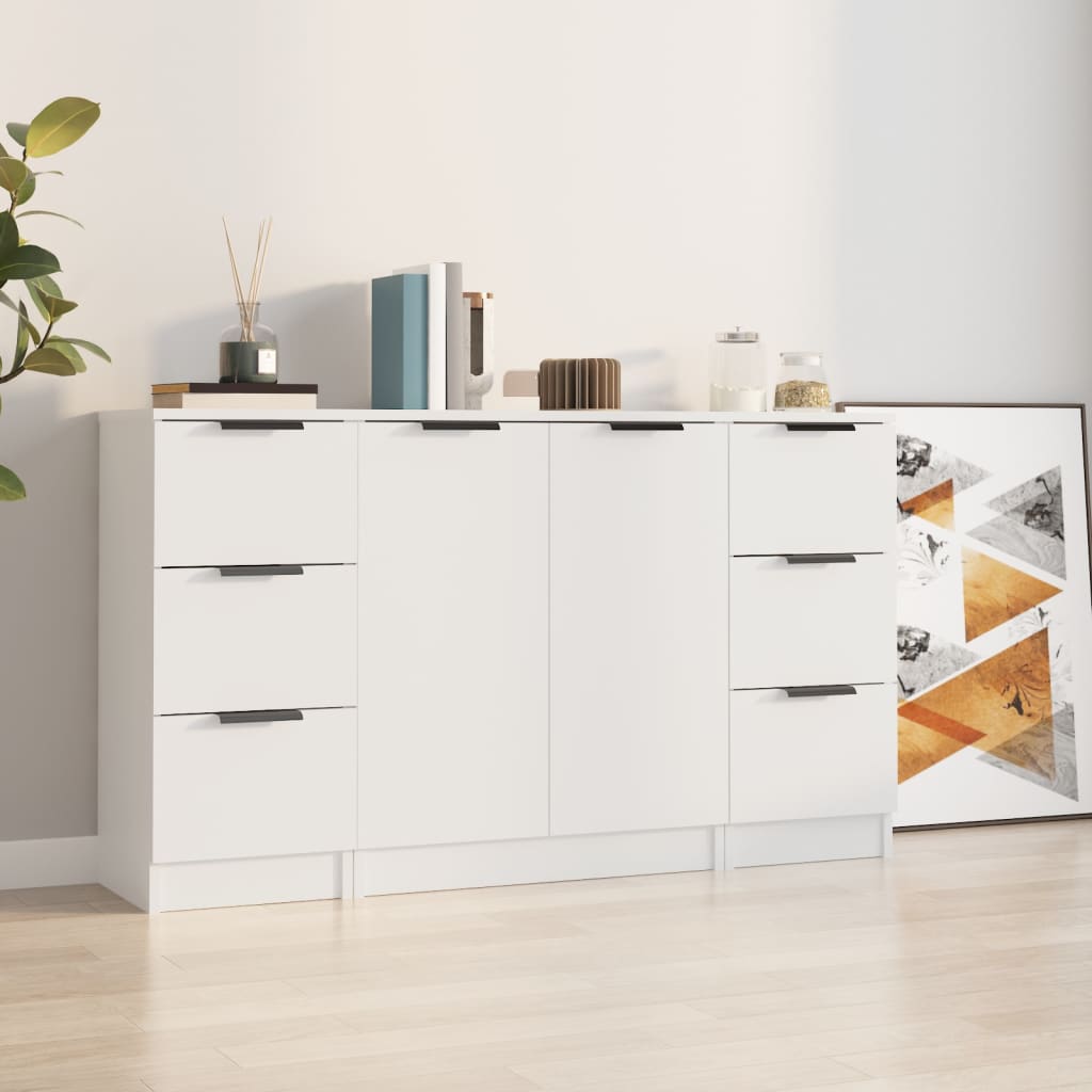 Sideboards 3 pcs White Engineered Wood