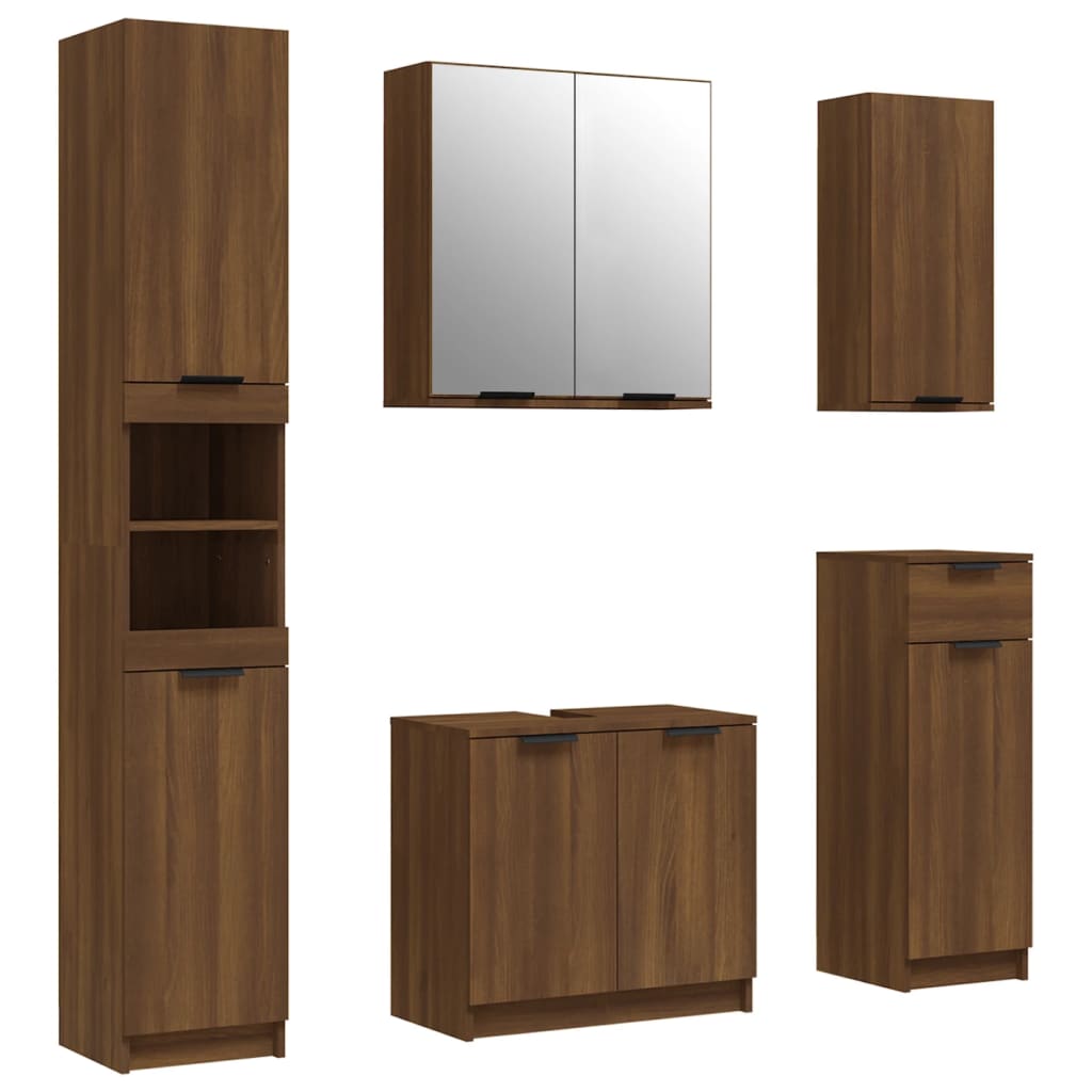 5 Piece Bathroom Cabinet Set Brown Oak Engineered Wood