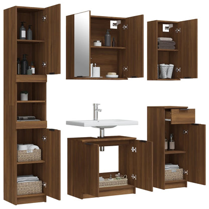 5 Piece Bathroom Cabinet Set Brown Oak Engineered Wood