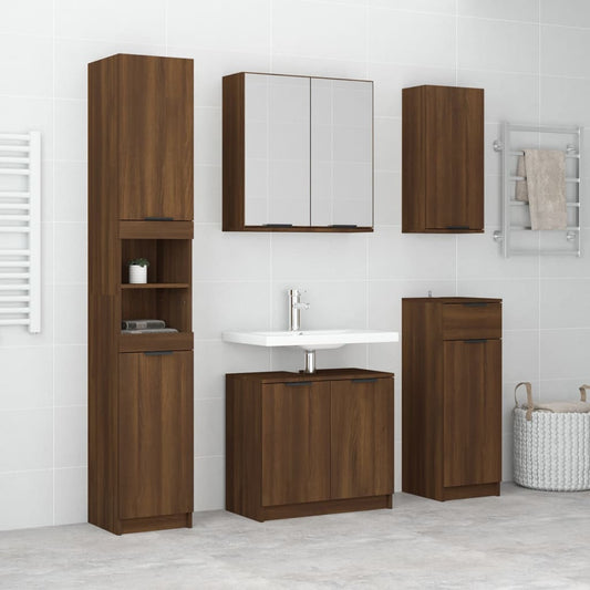 5 Piece Bathroom Cabinet Set Brown Oak Engineered Wood