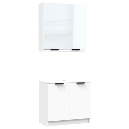 2 Piece Bathroom Cabinet Set White Engineered Wood