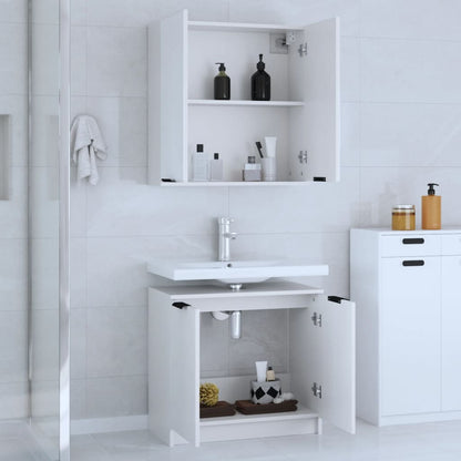 2 Piece Bathroom Cabinet Set White Engineered Wood